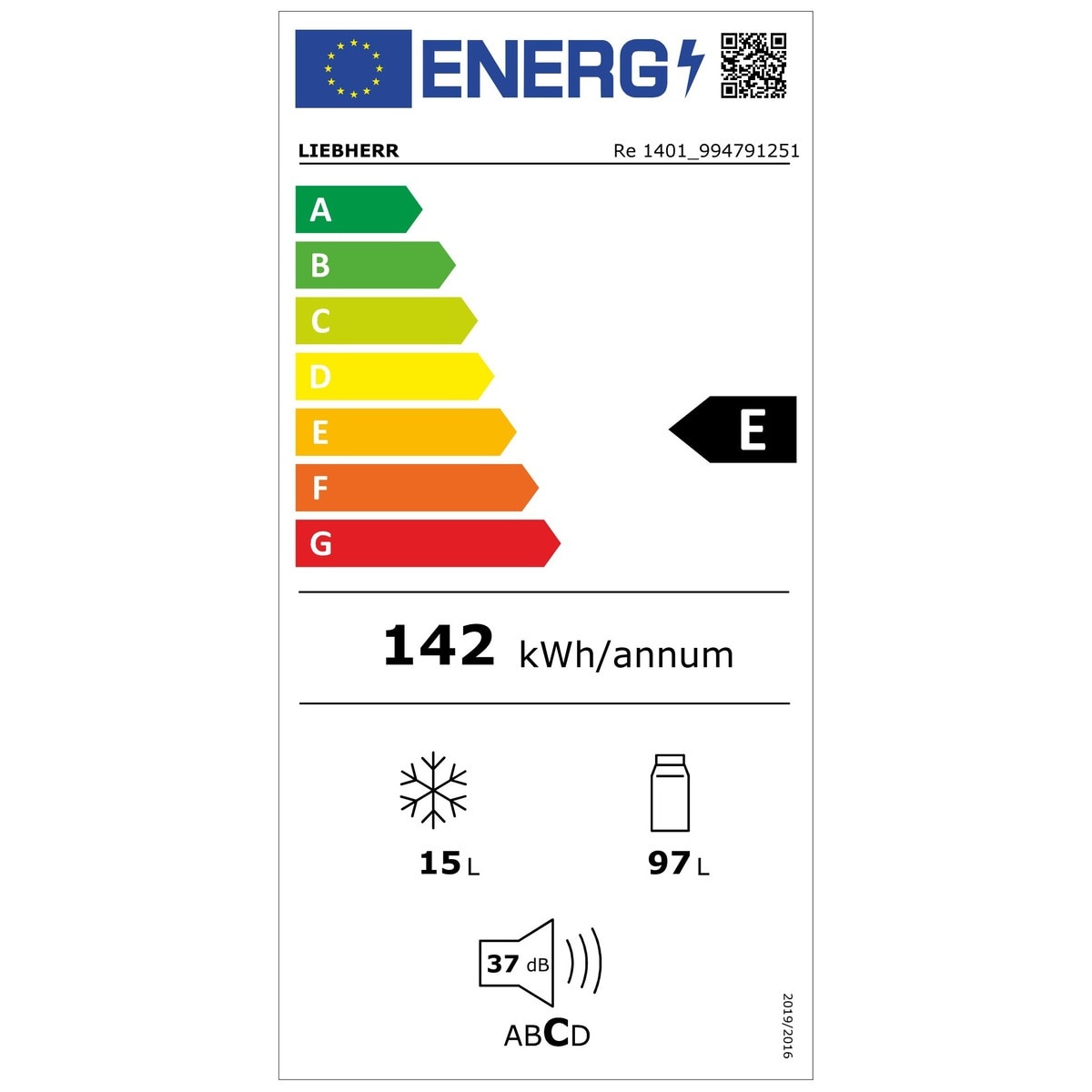 Frigider Cu O Usa Liebherr Re 1401 Independent 85Cm Seria Pure Clasa E Alb