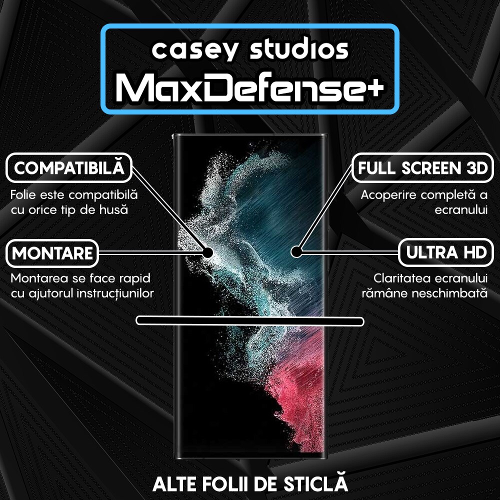 Folie Sticla CASEY STUDIOS™ compatibila cu Samsung Galaxy S22 Ultra 5G, Anti Amprente, Protectie Profesionala Ecran 3D, Anti Socuri, Ultra HD, Margini Negre