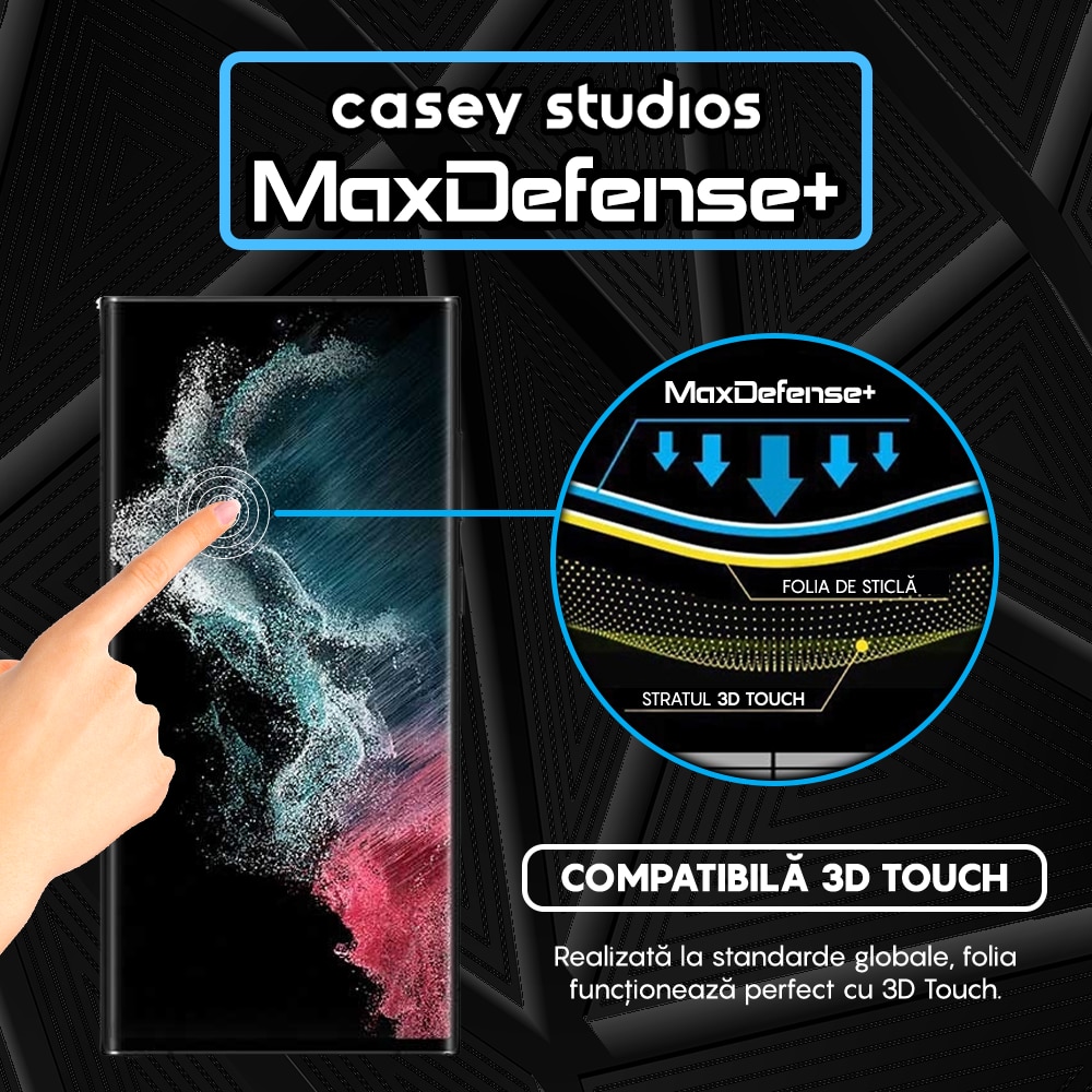 Folie Sticla CASEY STUDIOS™ compatibila cu Samsung Galaxy S22 Ultra 5G, Anti Amprente, Protectie Profesionala Ecran 3D, Anti Socuri, Ultra HD, Margini Negre