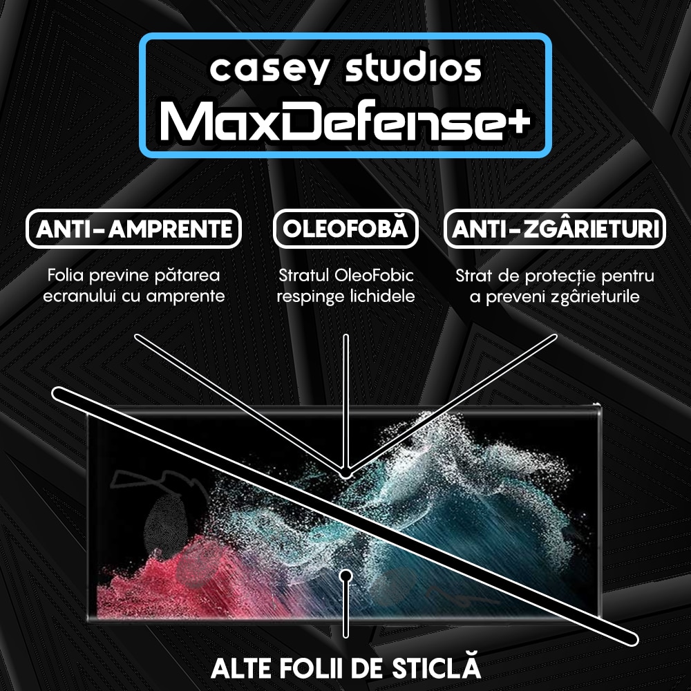 Folie Sticla CASEY STUDIOS™ compatibila cu Samsung Galaxy S22 Ultra 5G, Anti Amprente, Protectie Profesionala Ecran 3D, Anti Socuri, Ultra HD, Margini Negre