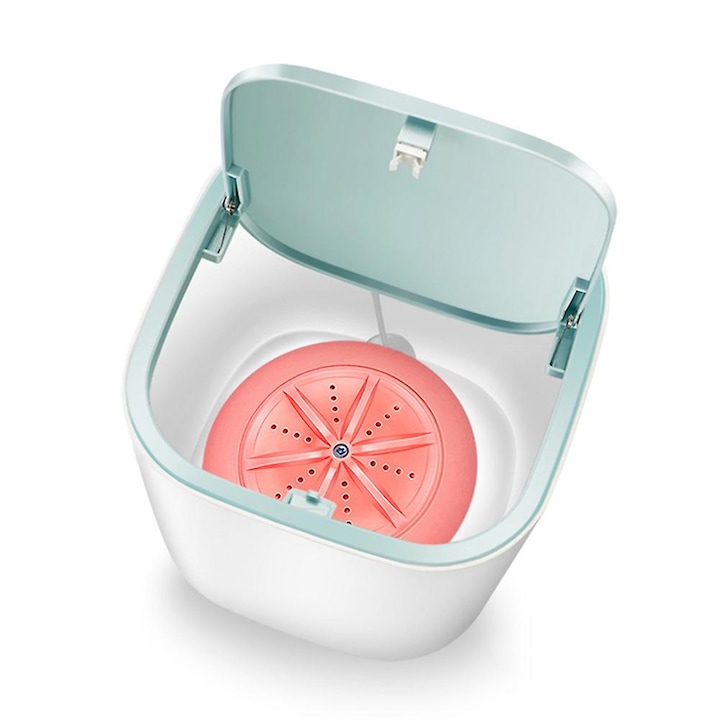 Masina de spalat mini portabila turbo, 3.8L, USB, roz, 17x17x17cm