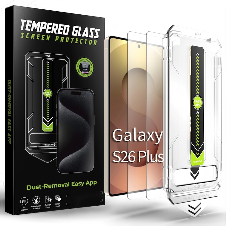 Set de 2 Folii Protectie din Sticla Securizata Bluvista® pentru Samsung Galaxy S26 Plus, Instalare Automata, Protectie 9H