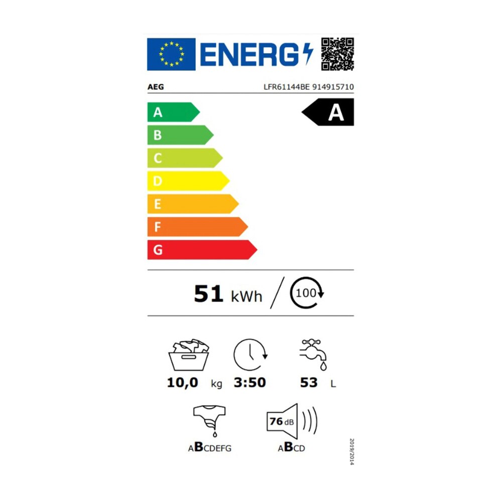 Masina de spalat rufe, AEG, LFR61144BE, ProSense, motor inverter, 10 kg, 1400 rpm, alb