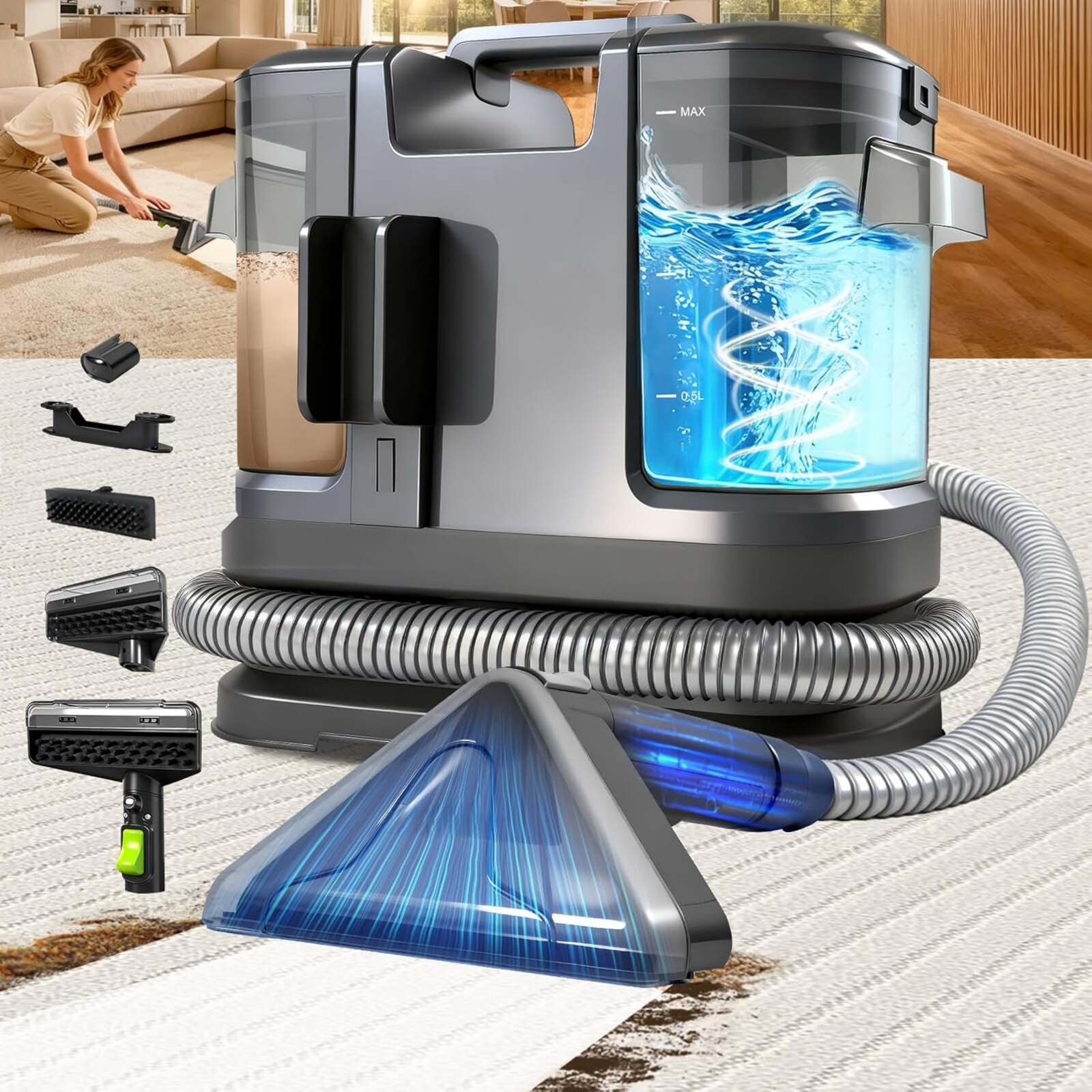 Aspirator cu spalare, Putere 450W, 2 rezervoare, portabil, 1.8L, 0.8L