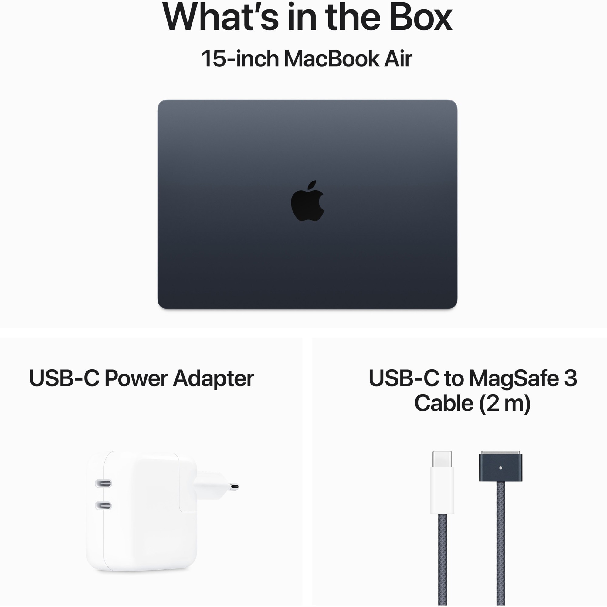 Laptop Apple MacBook Air 15" cu procesor Apple M3, 8 nuclee CPU si 10 nuclee GPU, 8GB, 256GB SSD, Midnight, INT KB