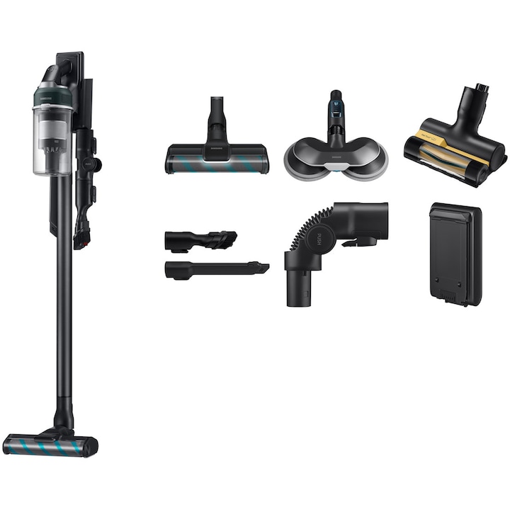 Aspirator Vertical JET 85S, Samsung VS70H25WPT/GE, Putere aspirare 250W, 25.2V, 0.8l, filtrare HEPA, autonomie 60 de minute, black chrometal