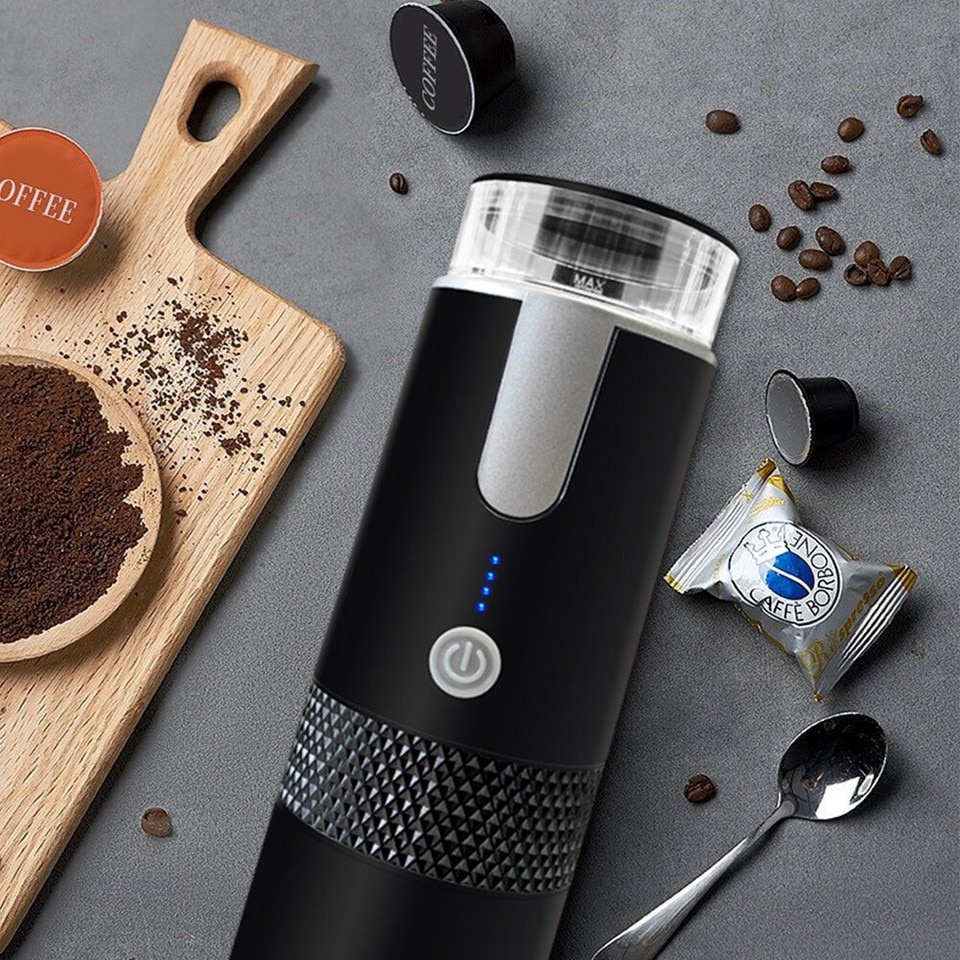 Cafetiera portabila 170 ml, reincarcabila, compatibila cu capsule si cafea macinata, neagra, dimensiuni 24.5x7.6cm