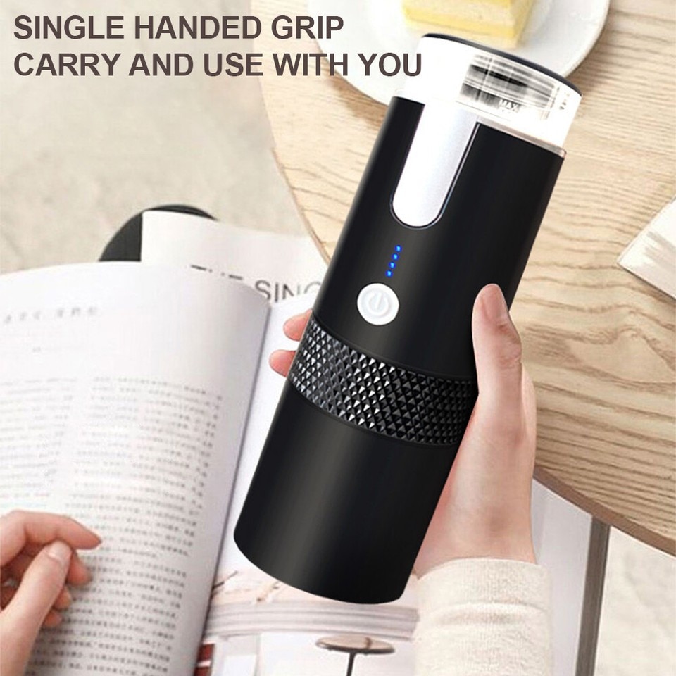 Cafetiera portabila 170 ml, reincarcabila, compatibila cu capsule si cafea macinata, neagra, dimensiuni 24.5x7.6cm