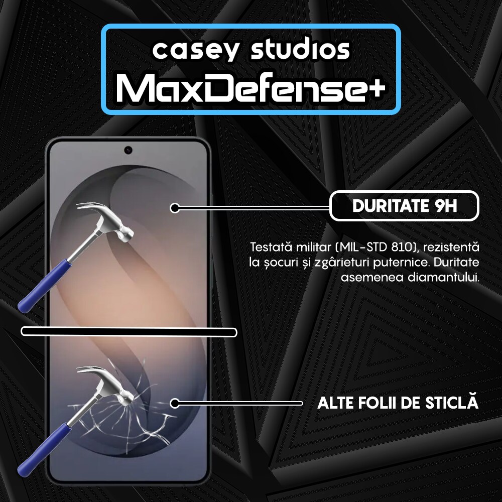 Folie Sticla CASEY STUDIOS™ pentru Samsung Galaxy S26 Plus, Full Cover 3D, Full Glue, Duritate Militara, Protectie Profesionala Ecran 3D, Anti Zgarieturi, Margini Negre