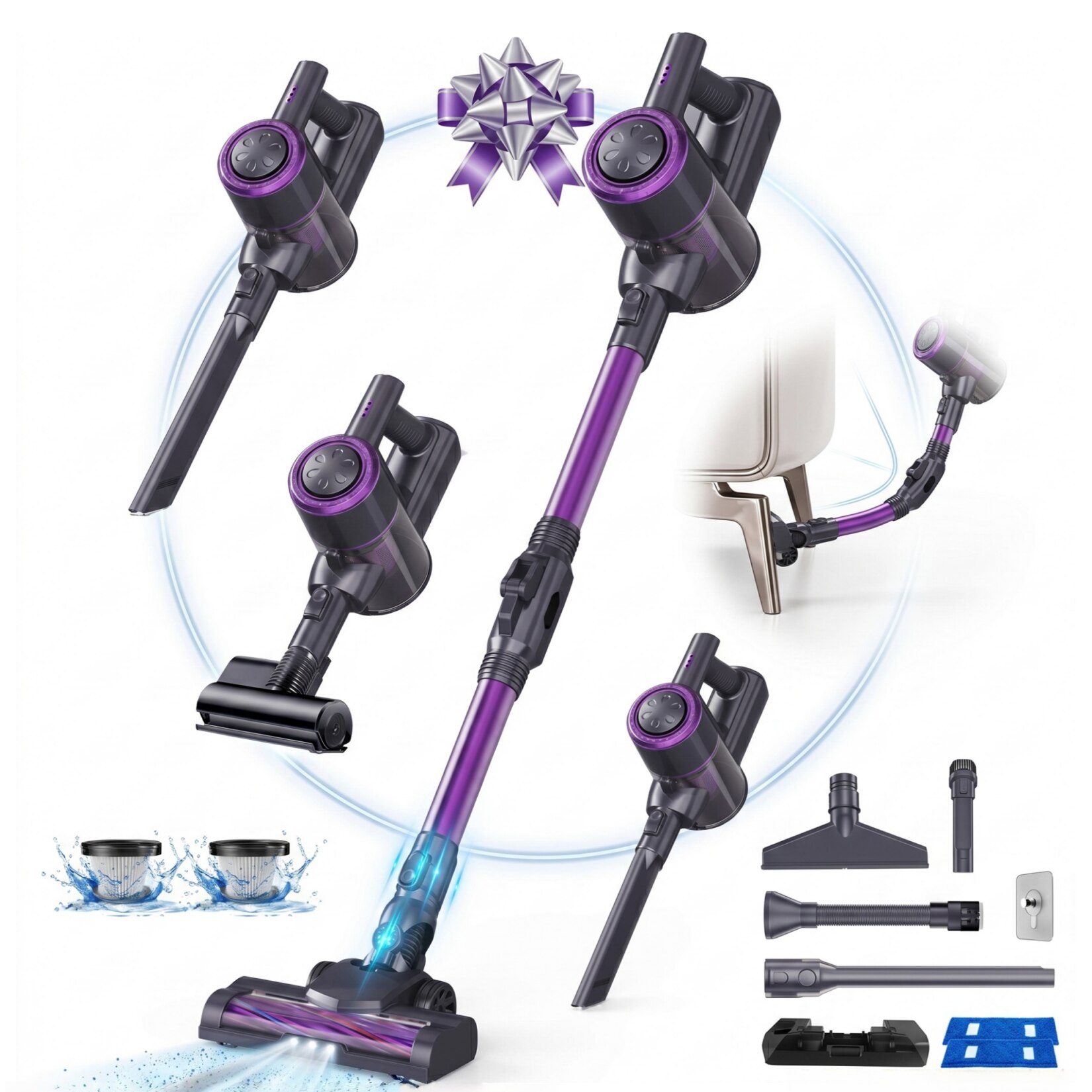 Aspirator vertical fara fir, 600W, 50 kPa, autonomie pana la 45 min, ecran Touch LED, filtrare HEPA 7 straturi, rezervor 1.5L, perie anti-incurcare, LED frontal, aspirator de mana inclus, ideal pentru par de animale