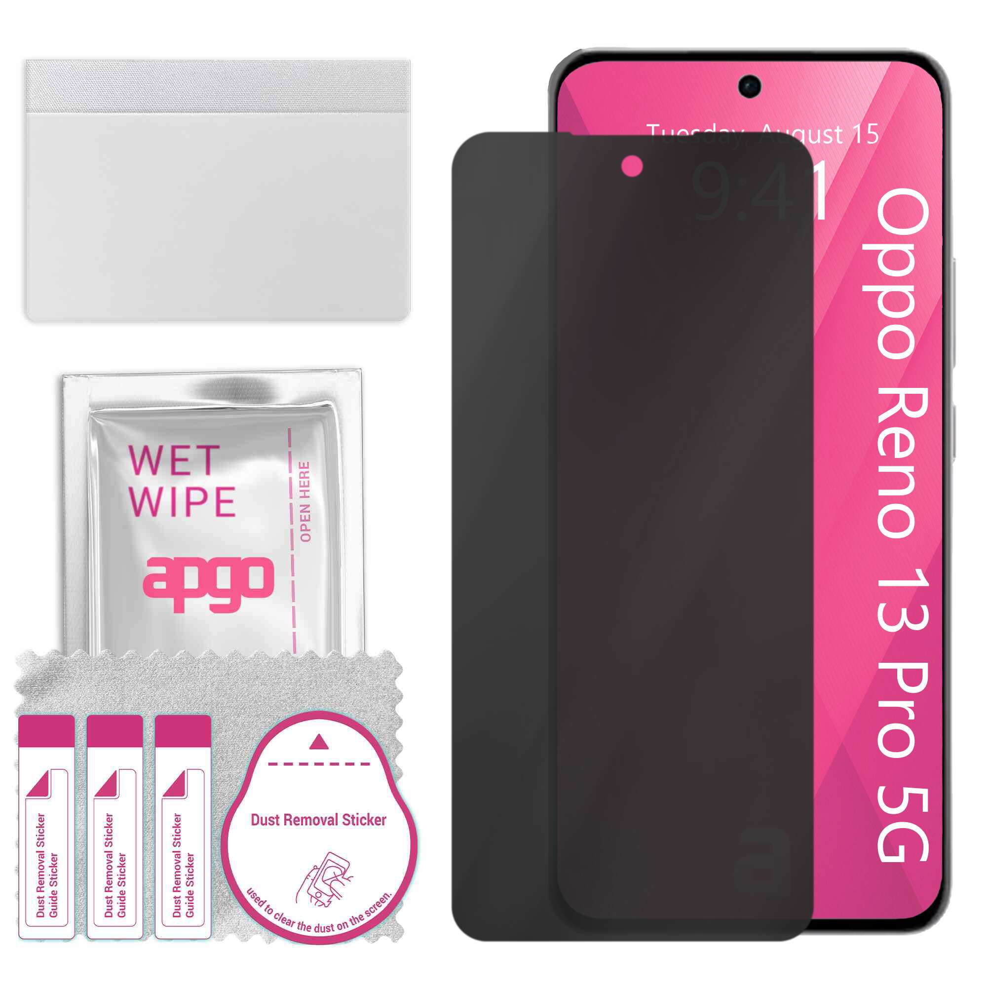 Sticla de protectie PRIVACY apgo pentru Oppo Reno13 Pro 5G – sticla hibrid, full glue, flexible glass