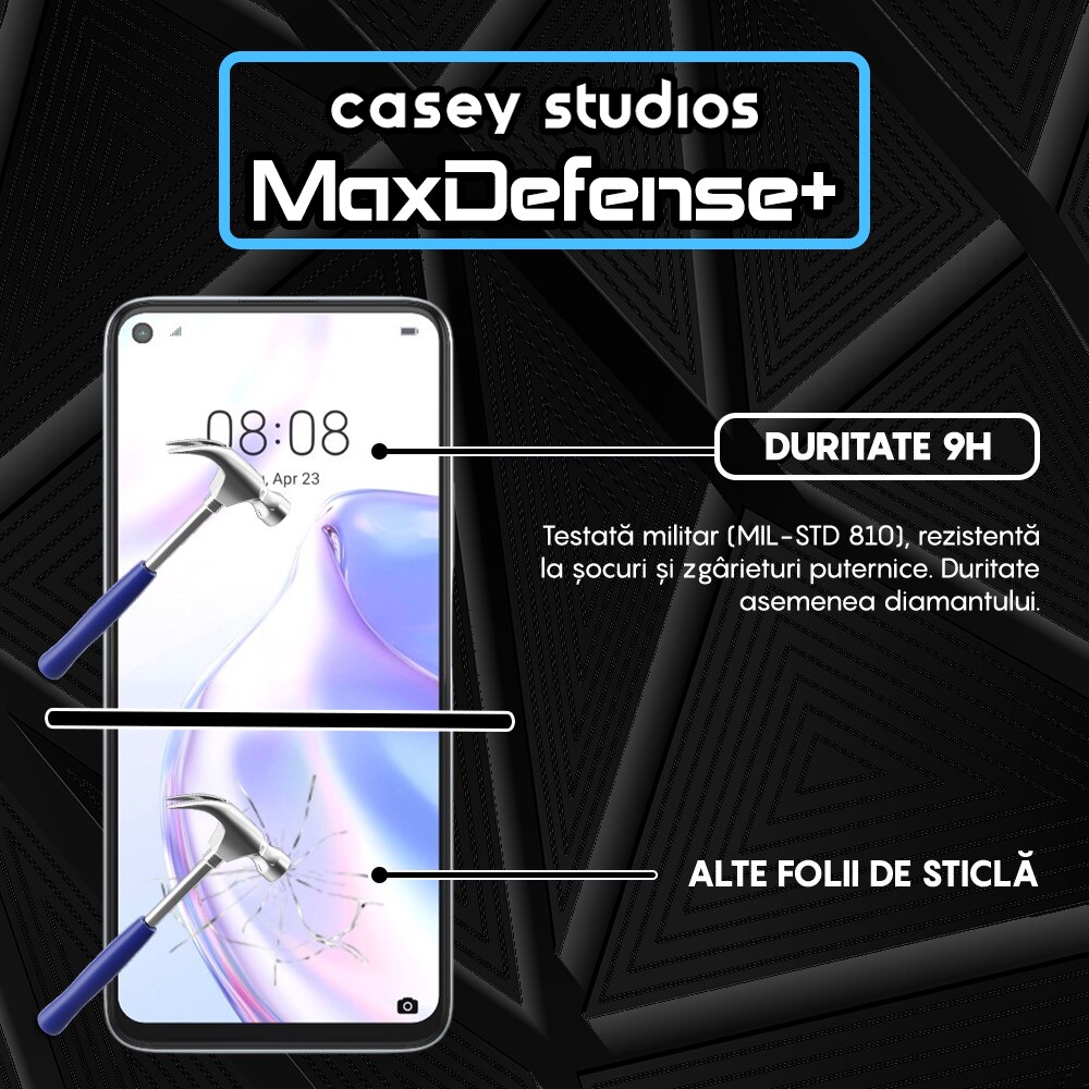Folie Sticla CASEY STUDIOS™ compatibila cu Huawei P40 Lite 5G, MaxDefense+, Anti Zgarieturi, Full Glue, Full Cover 3D, Protectie Ecran 3D, Duritate Ridicata, Margini Negre