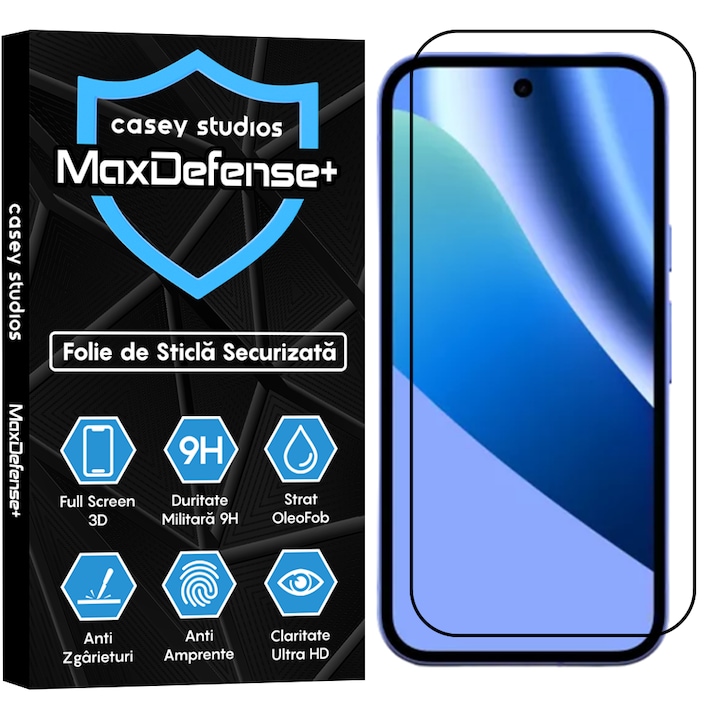 Folie Sticla CASEY STUDIOS™ pentru Google Pixel 10A, Full Cover 3D, Full Glue, Duritate Militara, Protectie Profesionala Ecran 3D, Anti Zgarieturi, Margini Negre