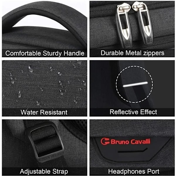 Rucsac laptop din textil, ghiozdan pentru notebook cu port de incarcare USB, rezistent la apa, capacitate mare, Negru, pentru laptop 17.3 inch