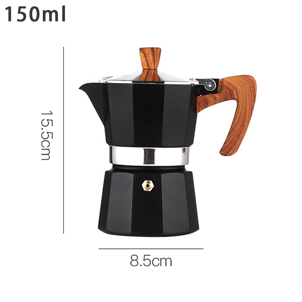 Cafetiera electrica, portabila, 150 ml, cu maner din lemn, negru/argintiu