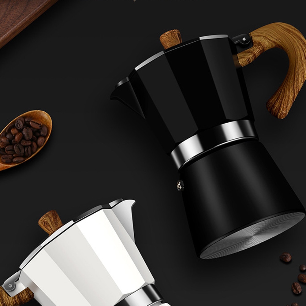 Cafetiera electrica, portabila, 150 ml, cu maner din lemn, negru/argintiu