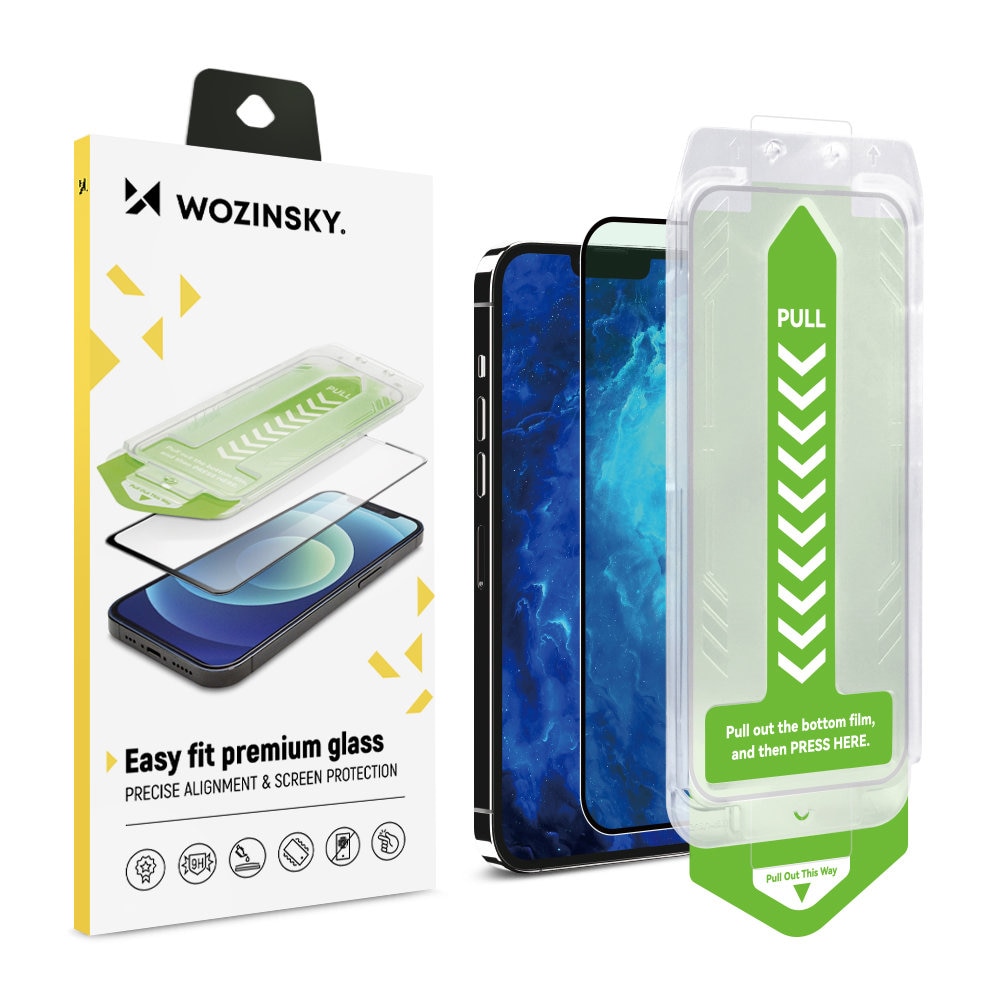 Folie sticla cu sistem de montare WOZINSKY Premium Glass 9H compatibila cu iPhone 15 Black