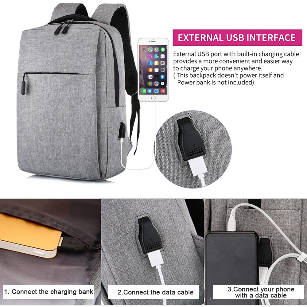 Rucsac Laptop Cozevdnt, 25L, cu port de incarcare USB, gri