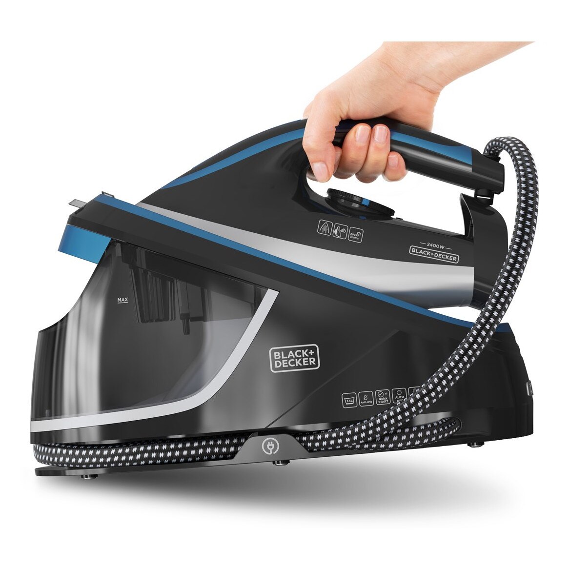Generator de aburi Black Decker BXSS2401E, 2400W, rezervor 1,5l, ceramica, negru