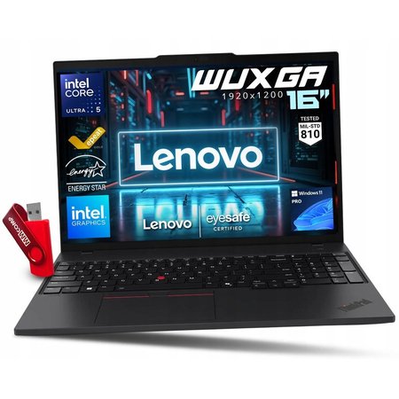 Pachet promo: Laptop Lenovo ThinkPad T16 G3, Intel Core Ultra 5 135U, 64GB 2TB SSD, 16" WUXGA 1920*1200 IPS, Intel Graphics, 5600 MHz, Windows 11 Home + Geanta laptop, Lenovo, 15.6'', Negru