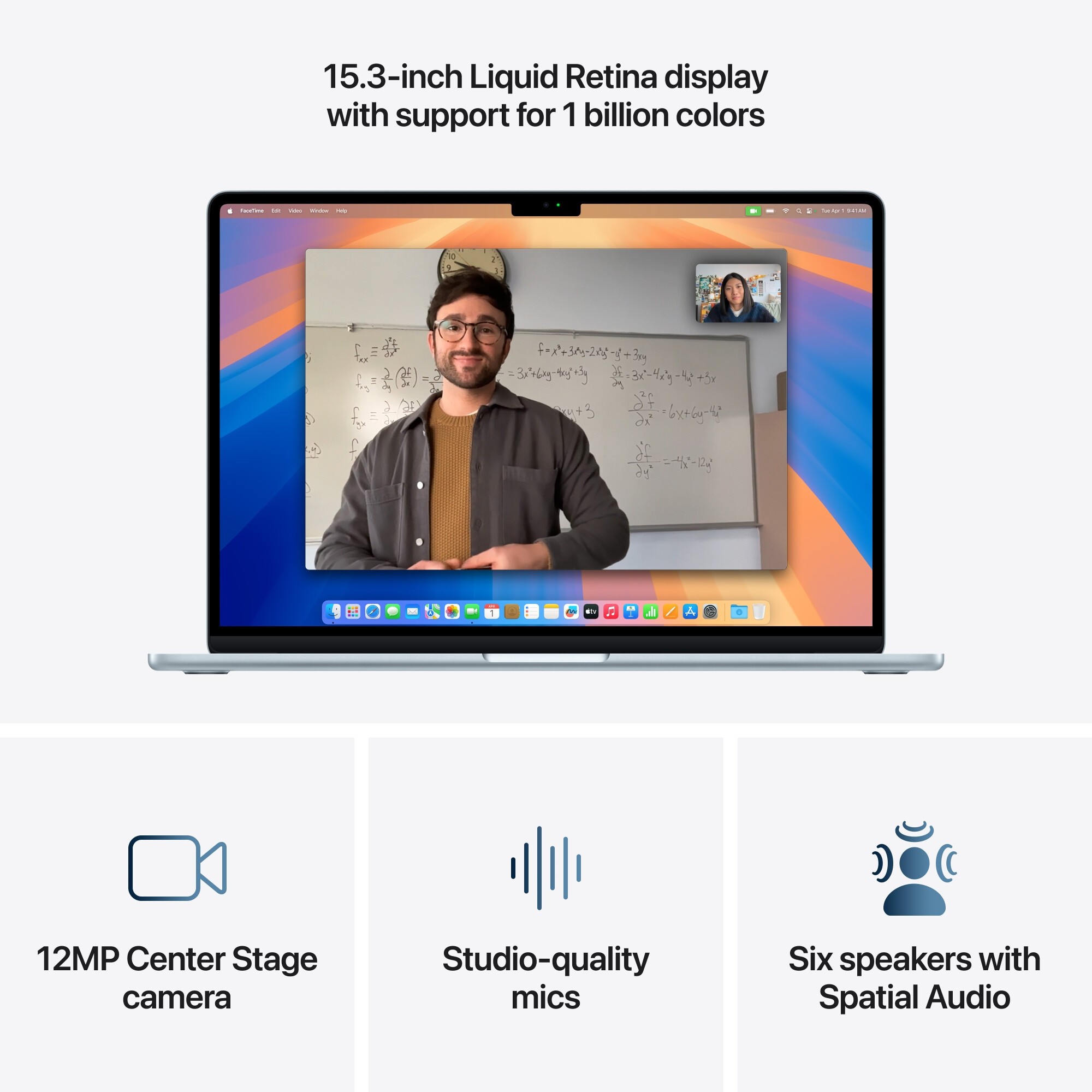Laptop Apple MacBook Air 15.3", cu procesor Apple M4, 10 nuclee CPU si 10 nuclee GPU, 16 GB RAM, 1TB SSD, Sky Blue, Tastatura internationala