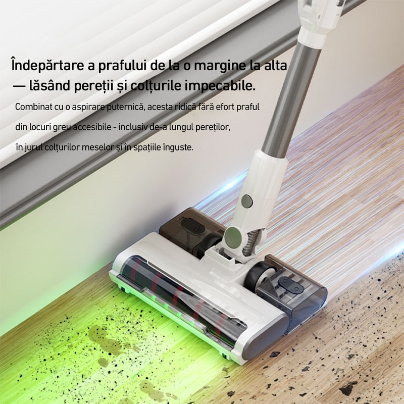 Aspirator Vertical 2 In 1, Gorielden, spalare si stergere intr-unul, 3 trepte de putere, display LED, tub flexibil, functionare autonoma 25-30 minute, Perii Multiple, Podea, Covor, Alb