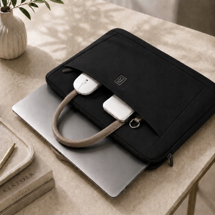 Geanta Laptop 15.6–16.1", Neagra, Impermeabila, Husa de Protectie, Servieta Business, Curea de Umar, Prindere pentru Troler