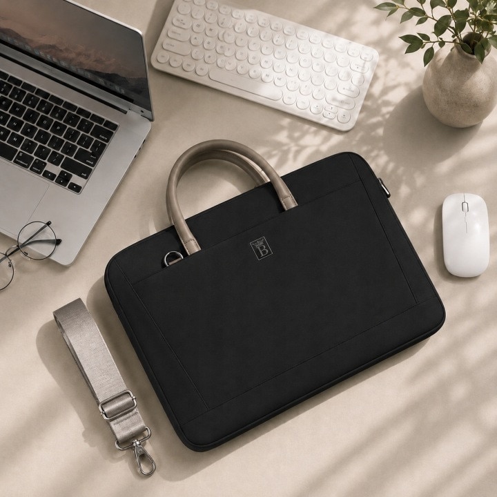 Geanta Laptop 15.6–16.1", Neagra, Impermeabila, Husa de Protectie, Servieta Business, Curea de Umar, Prindere pentru Troler