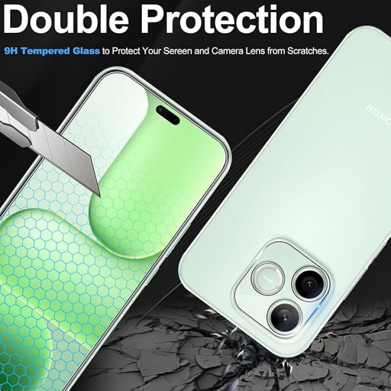 Set protectie ecran si protectii lentila camera compatibile cu Honor 600 Lite 5G, sticla securizata 9H, oleofobic, transparent, 2 folii ecran, 2 folii camera