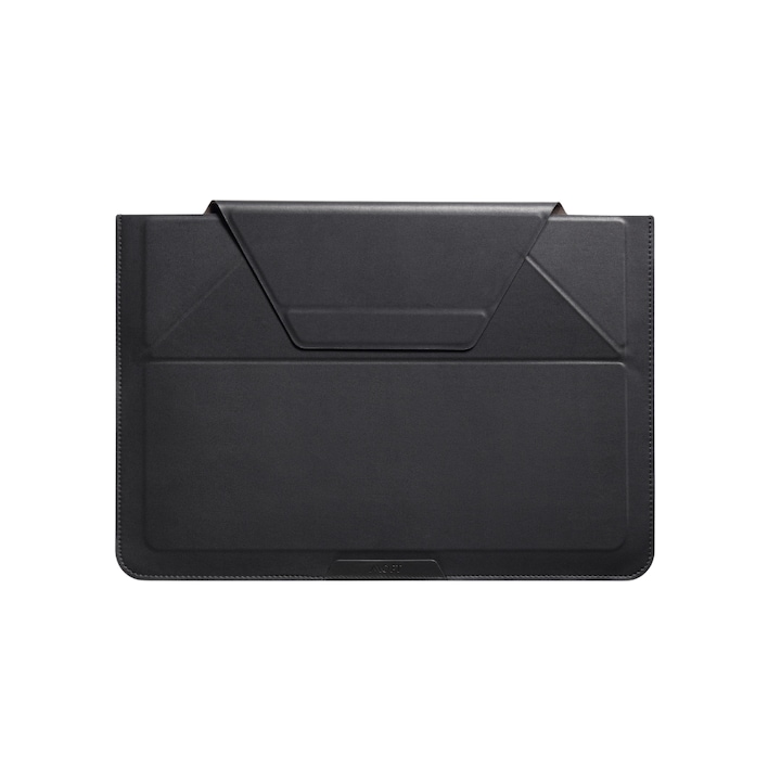 Moft, Husa pentru laptop din piele ecologica cu suport integrat Sleeve 16, Negru, 16 inch