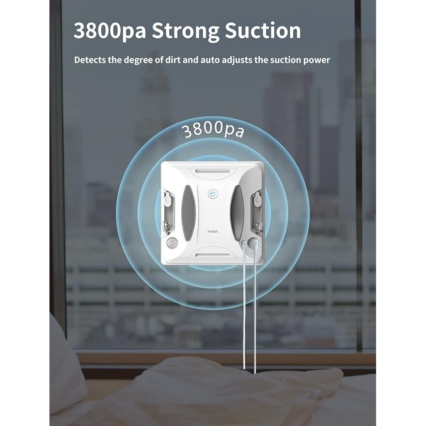 Robot de curatare autonom a geamurilor cu aspiratie puternica de 3800 Pa, pulverizare de apa pe doua laturi, telecomanda APP, FMART W6, potrivit ferestre cu inalte de exterior/interior