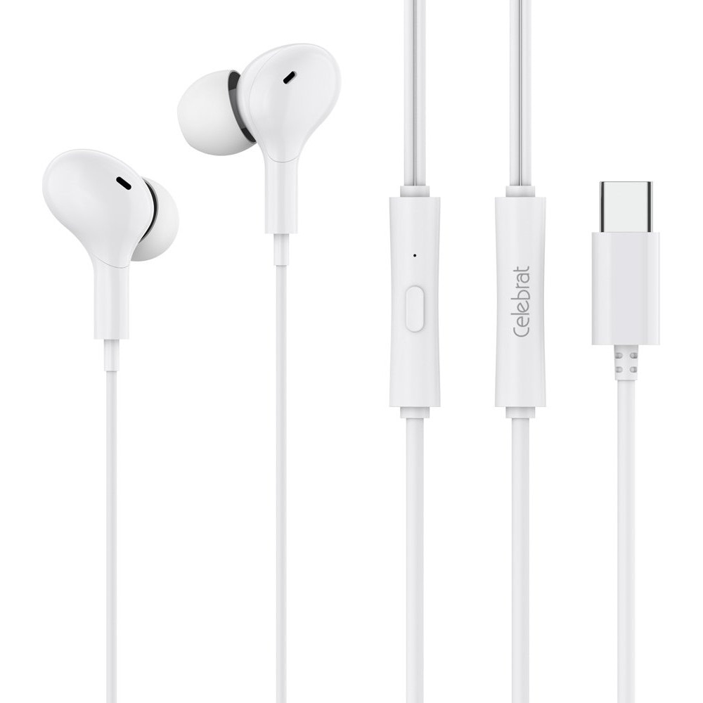 Casti cu fir Celebrat D13, microfon, USB-C, alb, 1.2m