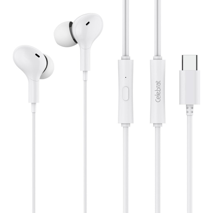 Casti cu fir Celebrat D13, microfon, USB-C, alb, 1.2m