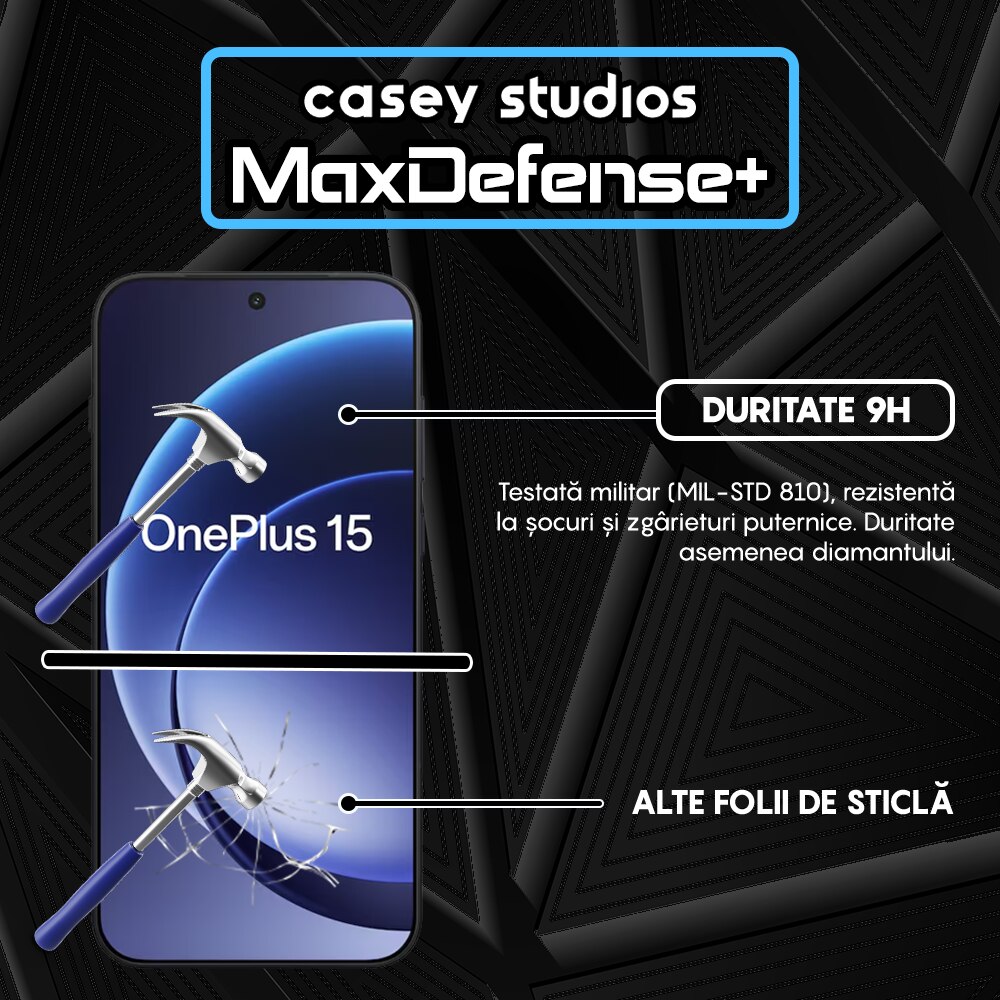 Folie Sticla CASEY STUDIOS™ pentru One Plus 15, Full Cover 3D, Full Glue, Duritate Militara, Protectie Profesionala Ecran 3D, Anti Zgarieturi, Margini Negre