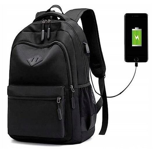 Rucsac negru pentru laptop, 2 compartimente, impermeabil, cu port USB, 31x15x45cm