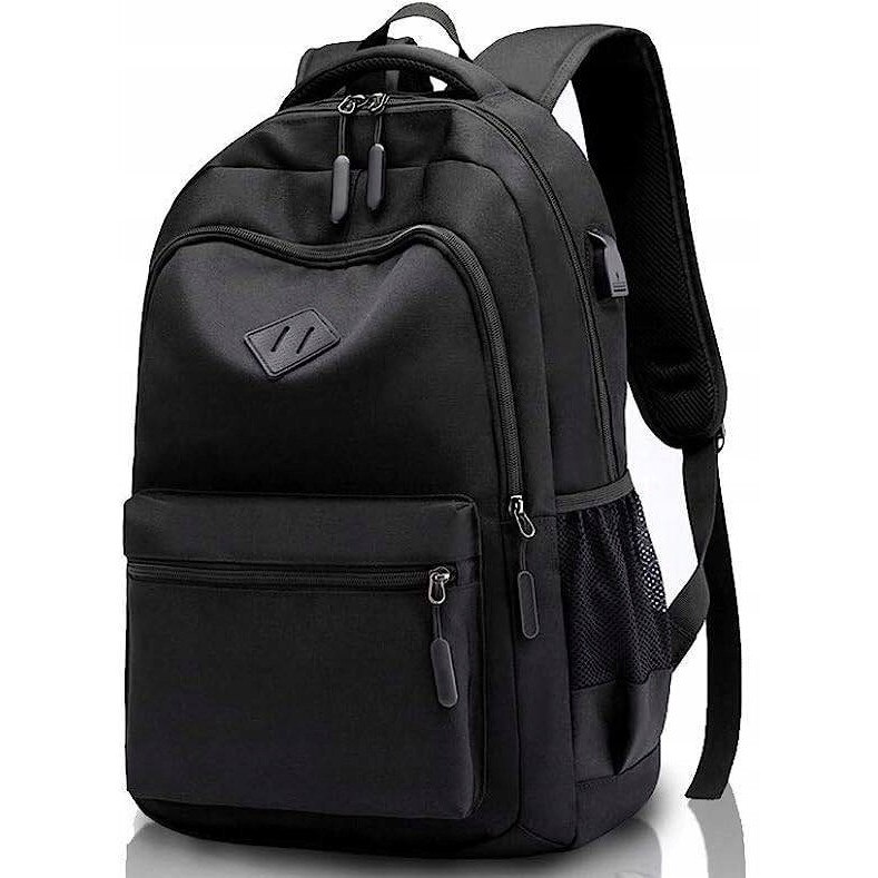 Rucsac negru pentru laptop, 2 compartimente, impermeabil, cu port USB, 31x15x45cm