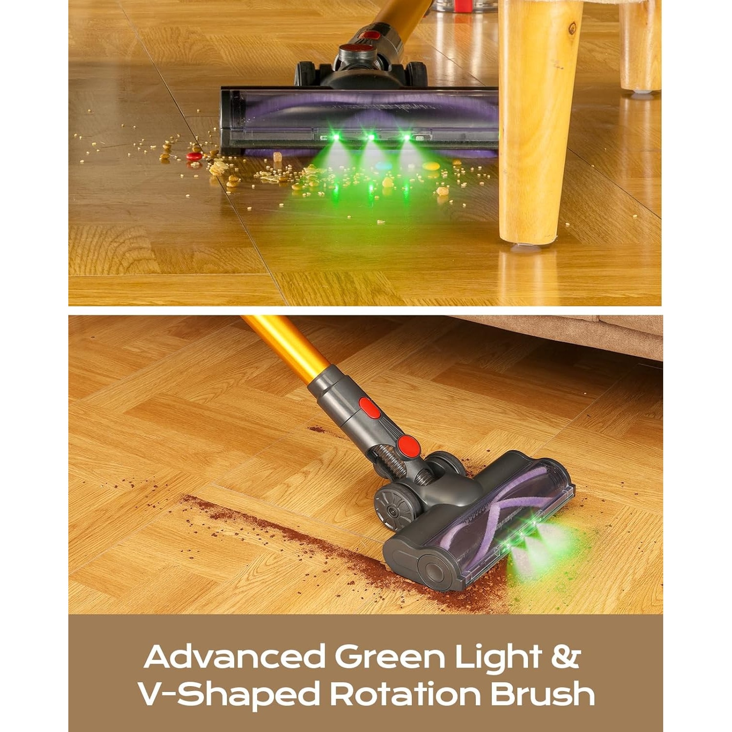 Aspirator vertical si portabil 6 in 1 VACTechPro F02, Fara fir, Putere de aspirare 35kPa, Acumulator 22.2V, Autonomie 35 min, Lumina verde LED, Gri/Auriu