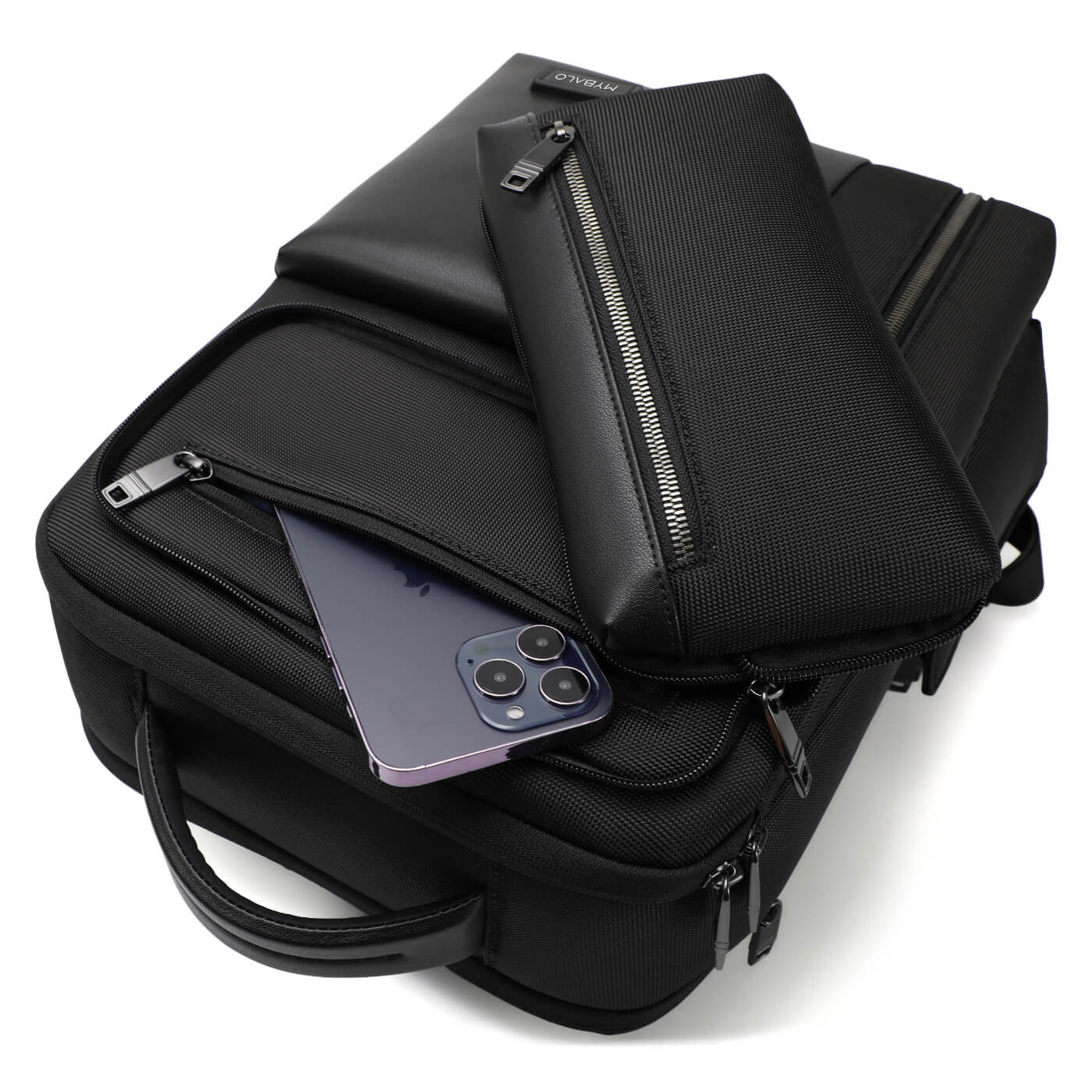 Rucsac 2v1 MYBALO Narvalo DUO, capacitate 24-27 l, pentru laptop 15,6", tableta 9", extensibil, port USB, impermeabil, negru, 42x30x18cm