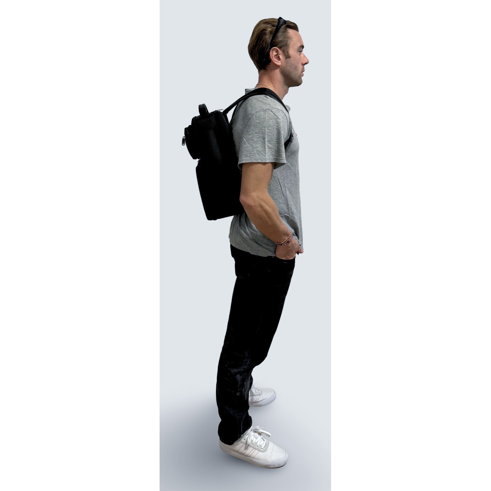 Rucsac 2v1 MYBALO Narvalo DUO, capacitate 24-27 l, pentru laptop 15,6", tableta 9", extensibil, port USB, impermeabil, negru, 42x30x18cm