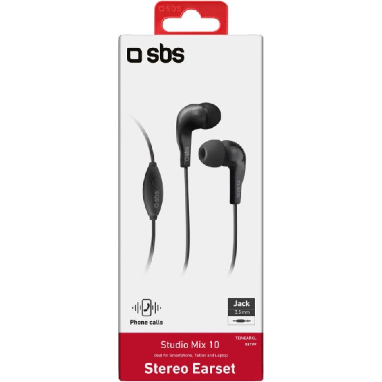 Casti in-ear stereo SBS Studio Mix 10, cu microfon si buton de raspuns, Jack 3,5 mm, design mat, negru, 1 buc