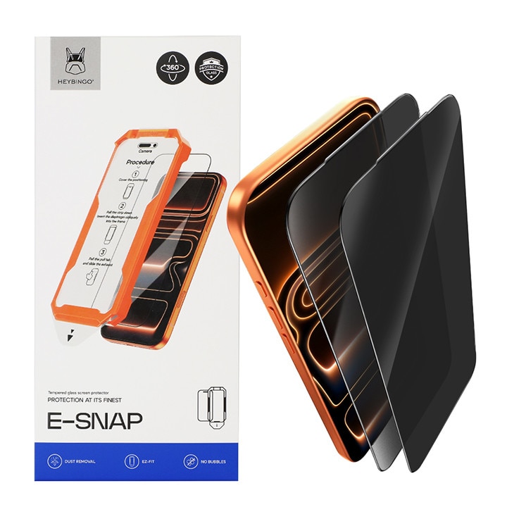 Folie Protectie Privacy Compatibila cu iPhone 13 Pro, HEYBINGO, E-SNAP, 2 Buc, din Sticla Securizata Duritate 9H, Cu Kit de Aplicare Instanta si Functie Automata de Indepartare a Prafului, Rezistenta la zgarieturi, Protectie Ecran Premium