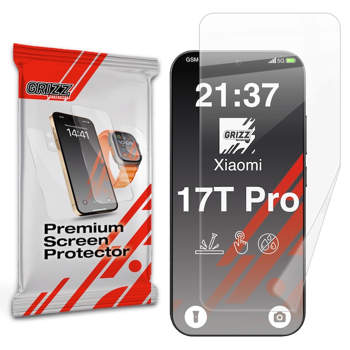 Folie protectie GrizzGlass CeramicFilm compatibila cu Xiaomi 17T Pro, Transparent