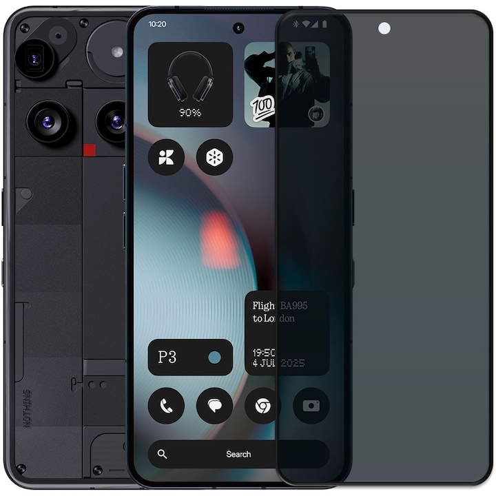 Folie din sticla securizata pentru Nothing Phone (3), HAMSTERBOX Privacy Shield, Protectie completa ecran, Full face, Aplicare rapida, Case Friendly, Negru
