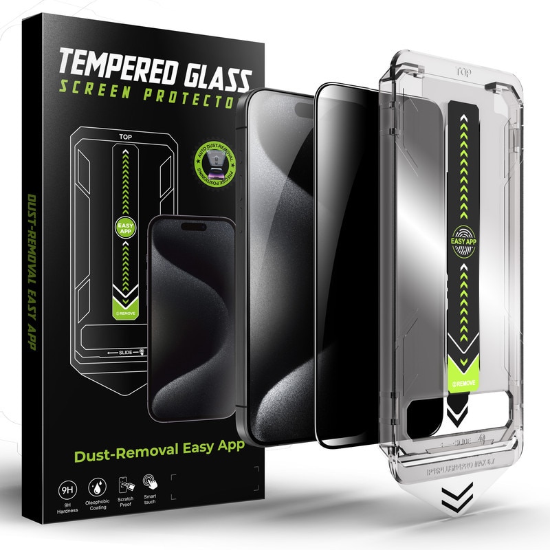 Folie de protectie pentru ecranul iPhone 14 Pro Max, cu kit de aplicare rapida si functie de indepartare automata a prafului, sticla temperata 9H+, claritate Super HD, tratament electronic oleofob si anti-amprente