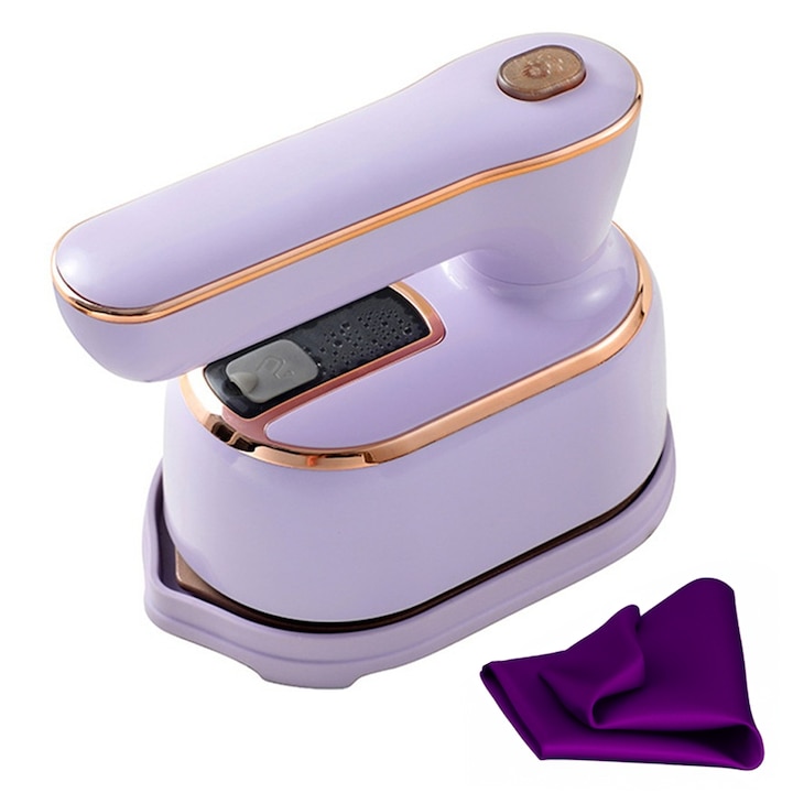 Fier de calcat cu abur portabil, 1000W, design pliabil 180°, 5 orificii de aburare, violet