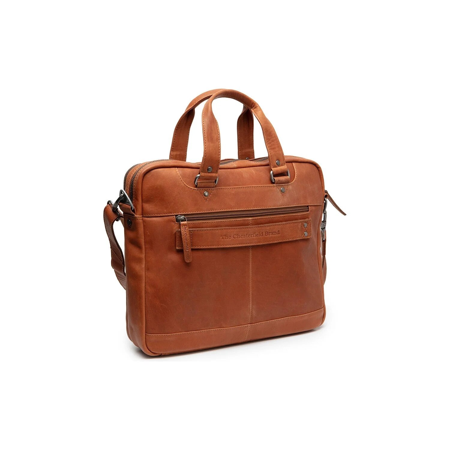 Geantă laptop unisex The Chesterfield Brand din piele naturală maro coniac, 2 compartimente, 37x9x31cm