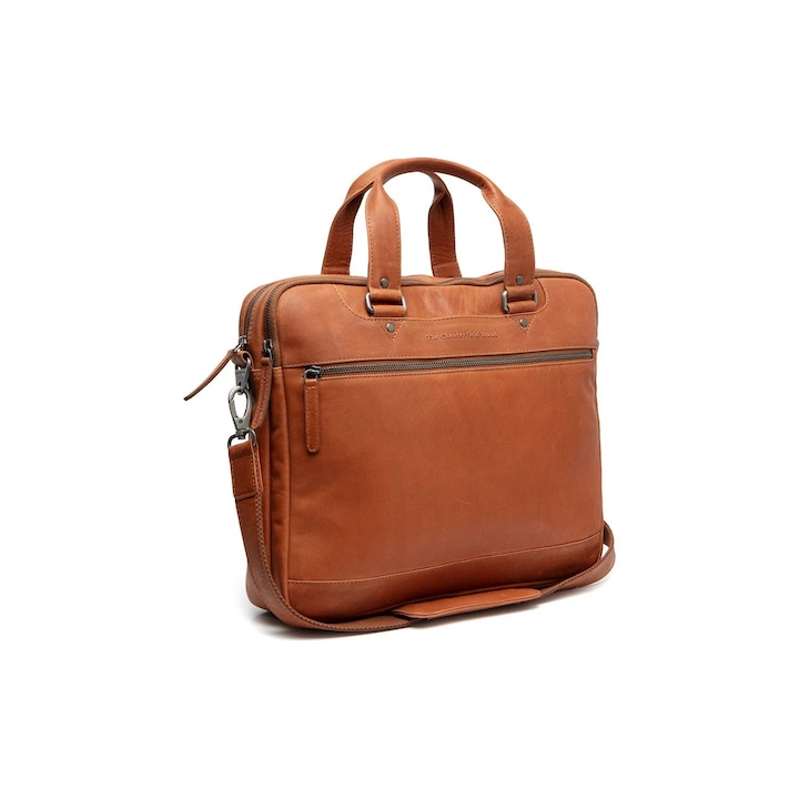 Geantă laptop unisex The Chesterfield Brand din piele naturală maro coniac, 2 compartimente, 37x9x31cm