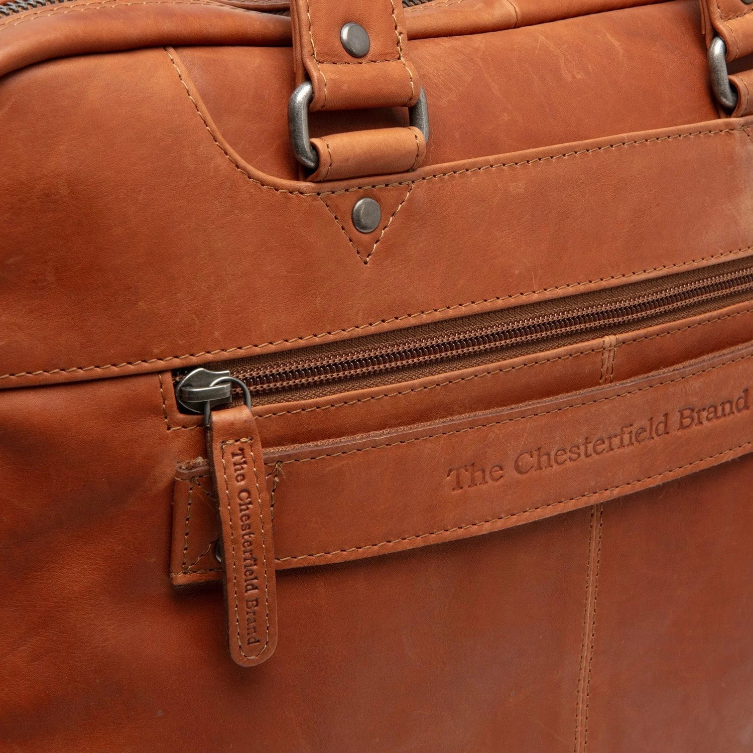 Geantă laptop unisex The Chesterfield Brand din piele naturală maro coniac, 2 compartimente, 37x9x31cm