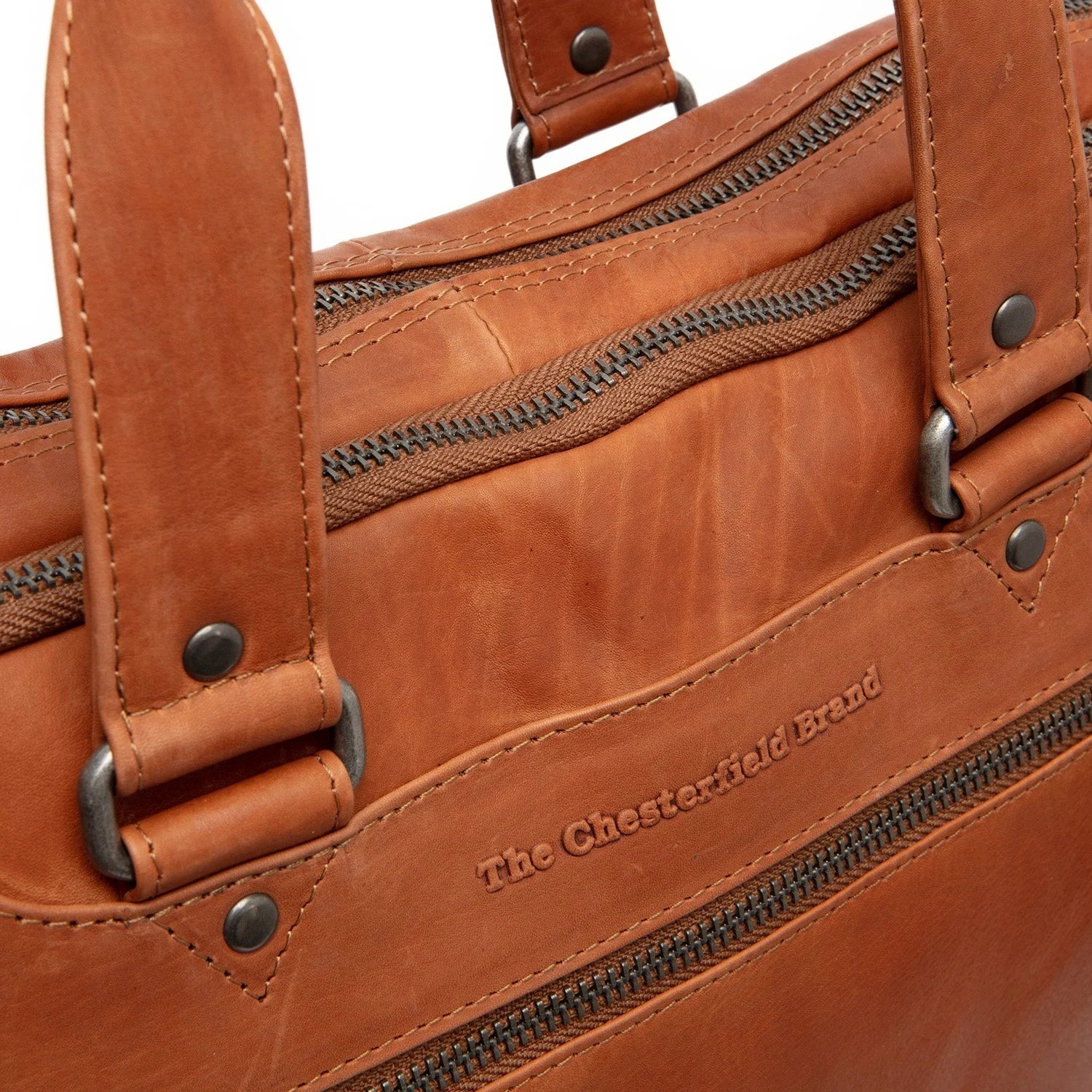 Geantă laptop unisex The Chesterfield Brand din piele naturală maro coniac, 2 compartimente, 37x9x31cm