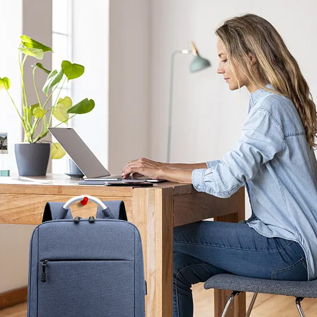 Rucsac laptop clasic, albastru 39x29x10cm